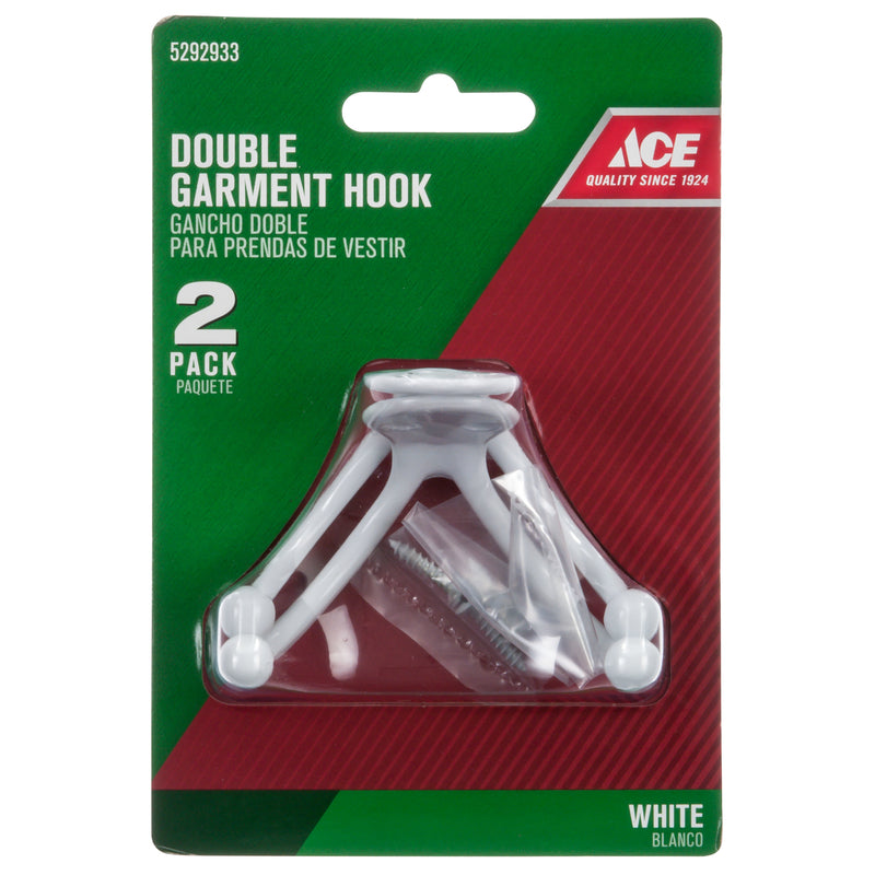 Ace 1-3/4 in. L White White Metal Small Double Garment Hook 2 pk