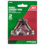 Ace 1-3/4 in. L Antique Brass Bronze Brass Small Double Garment Hook 2 pk