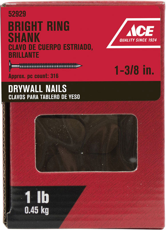 Ace 1-3/8 in. Drywall Bright Steel Nail Flat Head 1 lb