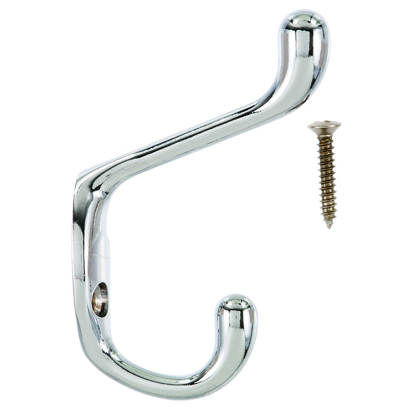 Ace 3 in. L Chrome Silver Metal Medium Heavy Duty Coat and Hat Hook 1 pk