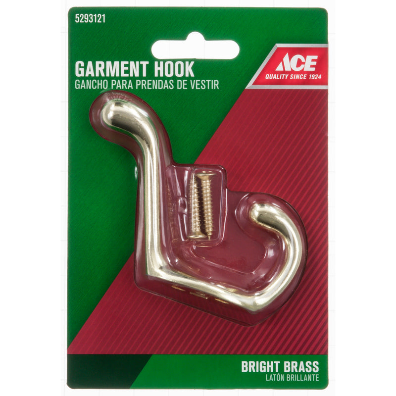 Ace 3 in. L Bright Brass Bright Brass Brass Medium Heavy Duty Coat and Hat Hook 1 pk