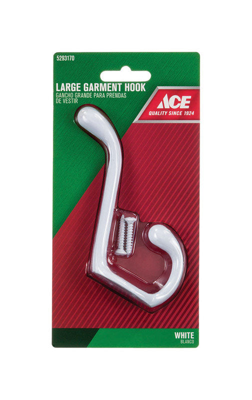 Ace 3-1/2 in. L White Metal Large Garment Hook 1 pk