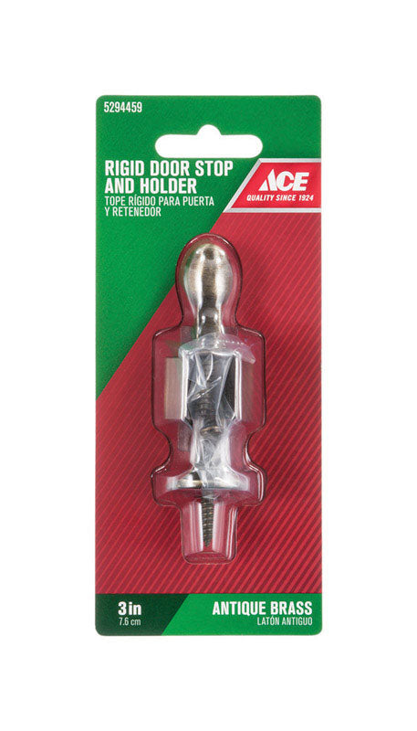 Ace 3 in. W Metal Antique Gold Rigid Door Stop w/Holder Mounts to door and wall