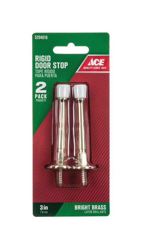 Ace 3 in. W Metal Bright Gold Rigid Door Stop Mounts to door and wall