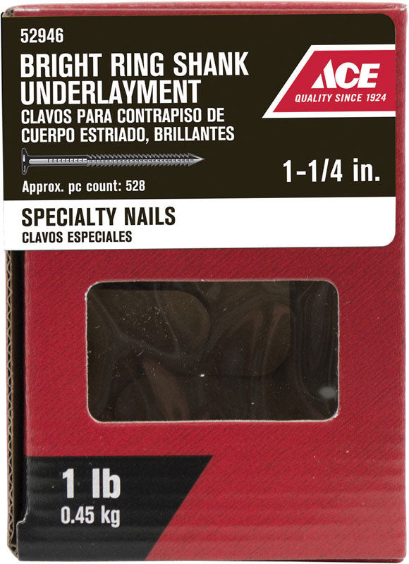 Ace 3D 1-1/4 in. Underlayment Bright Steel Nail Round Head 1 lb