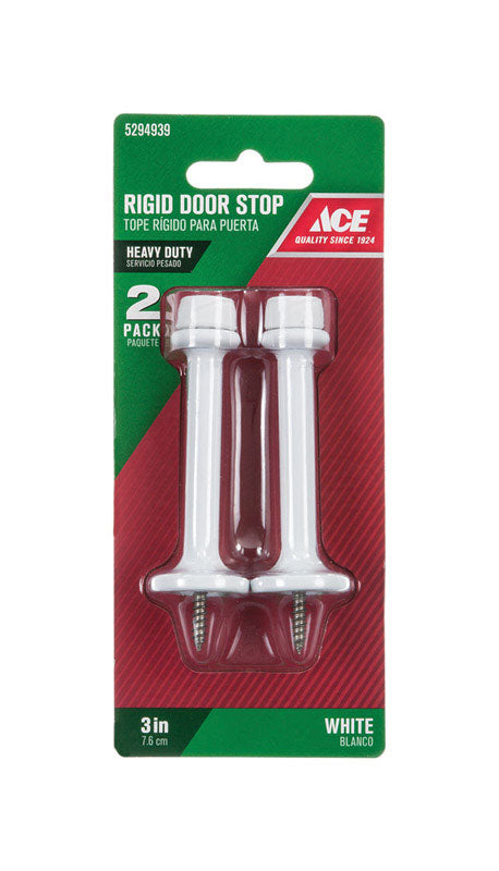 Ace 3 in. W Metal White Rigid Door Stop Mounts to door and wall