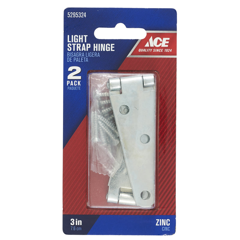 Ace 3 in. L Zinc-Plated Light Duty Strap Hinge 2 pk