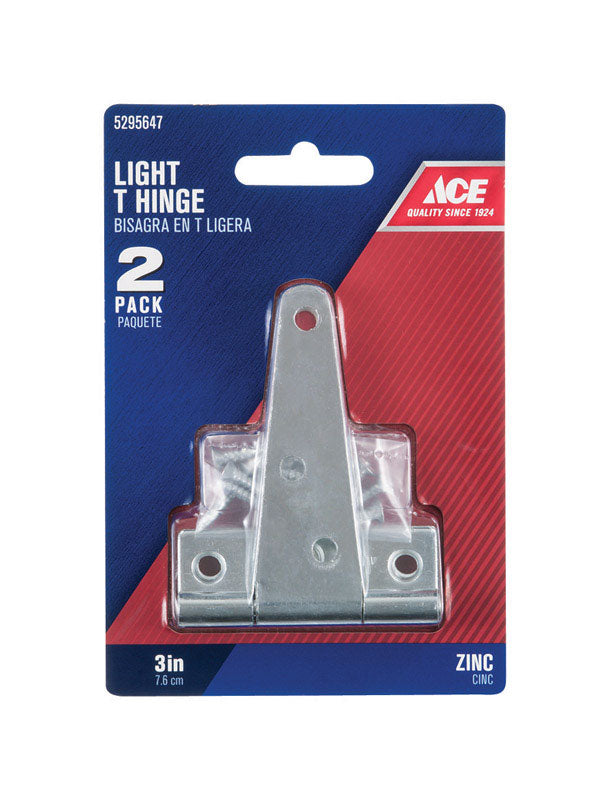 Ace 3 in. L Zinc-Plated Light Duty T Hinge 2 pk