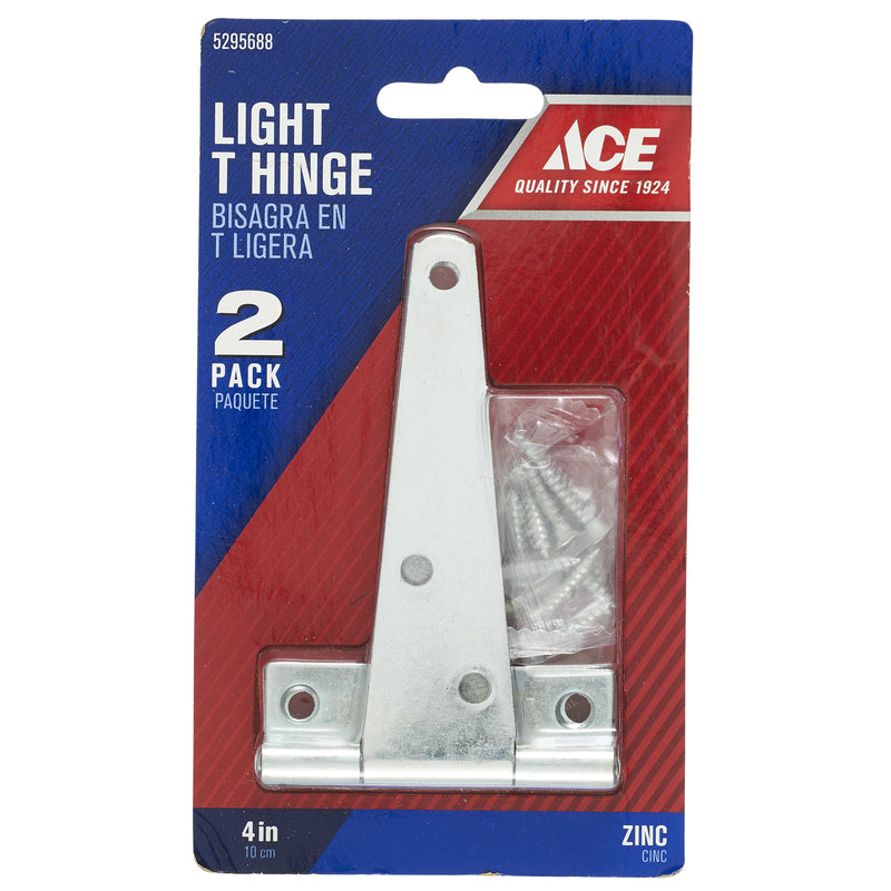 Ace 4 in. L Zinc-Plated Light Duty T Hinge 2 pk