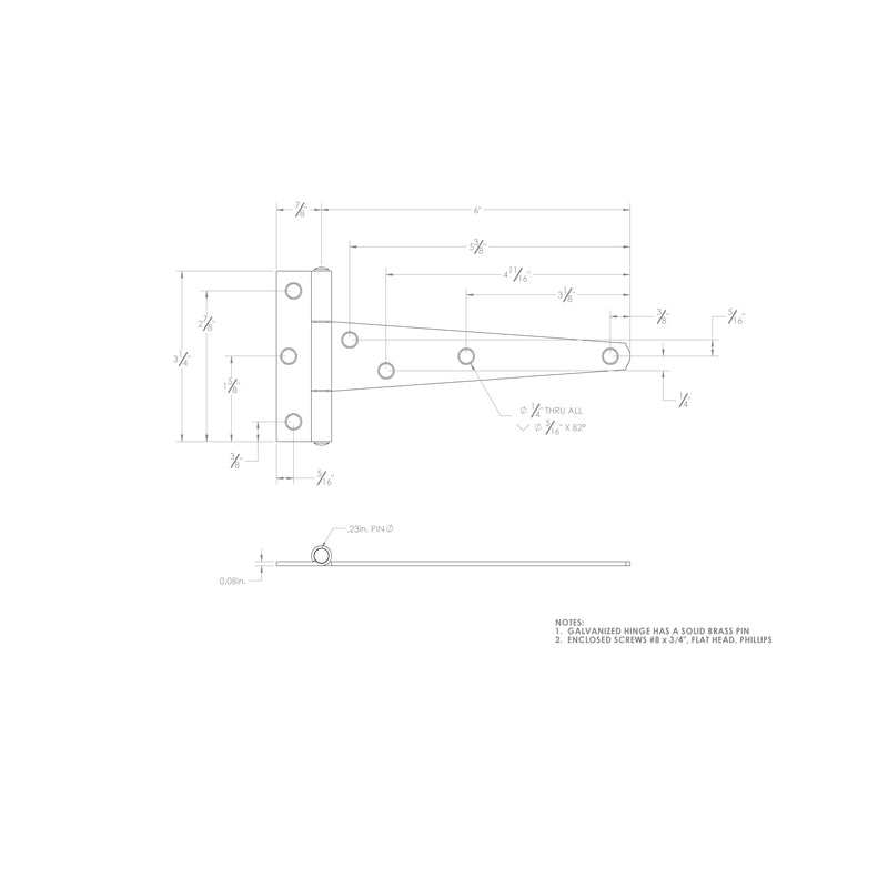 Ace 6 in. L Galvanized Light Duty T Hinge 2 pk