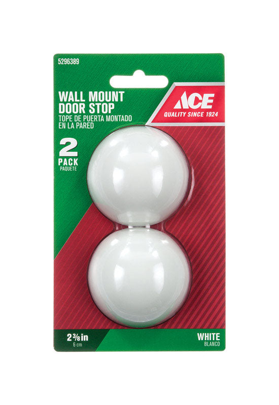 Ace 2-3/8 in. W Rubber White Wall Door Stop Mounts to wall