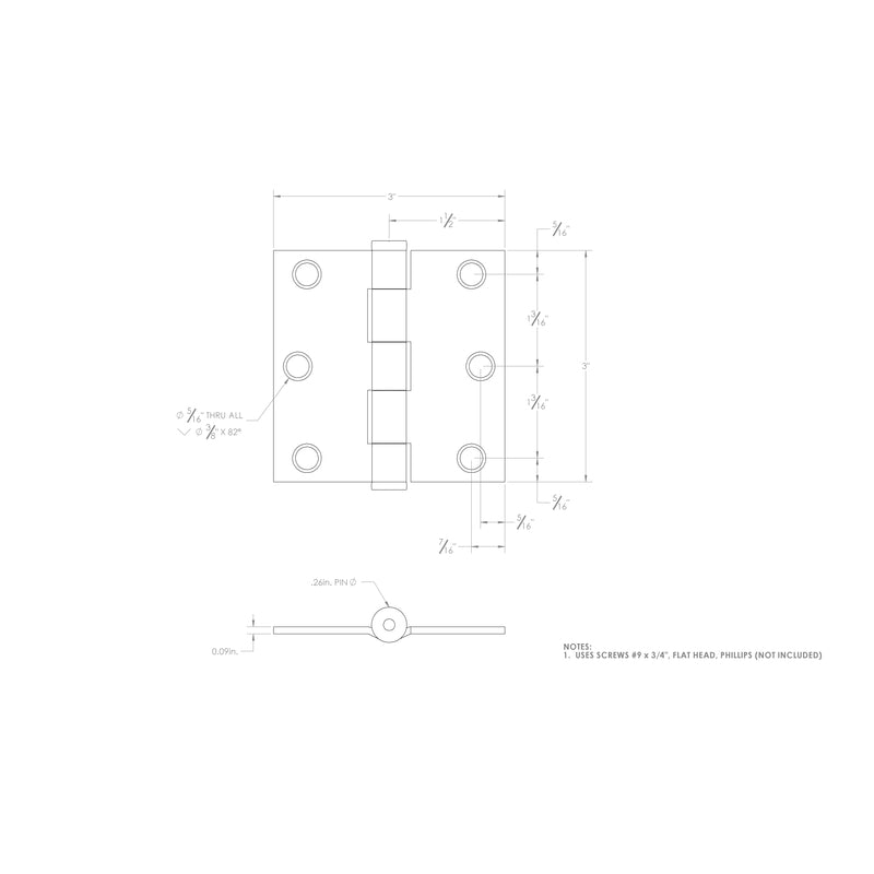 Ace 3 in. L Zinc-Plated Broad Hinge 1 pk