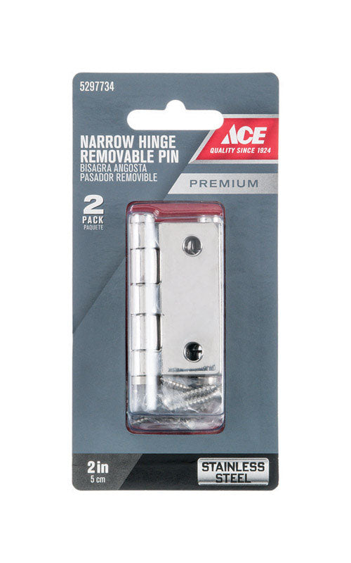 Ace 1.1 in. W X 2 in. L Stainless Steel Silver Stainless Steel Narrow Hinge 2 pk