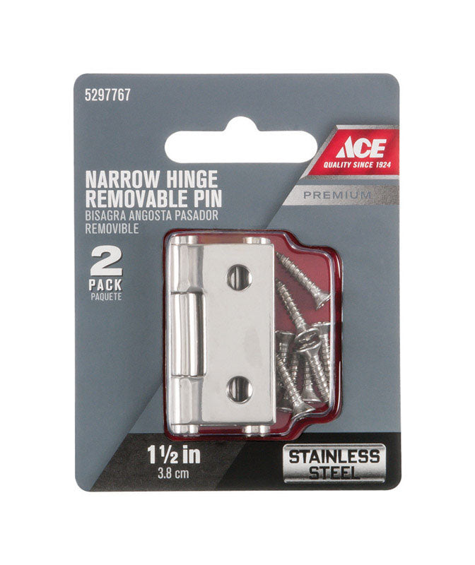 Ace .95 in. W X 1-1/2 in. L Stainless Steel Silver Stainless Steel Narrow Hinge 2 pk