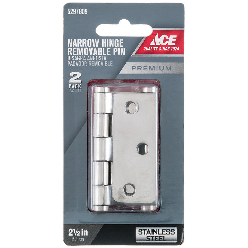 Ace 2-1/2 in. L Stainless Steel Narrow Hinge 2 pk