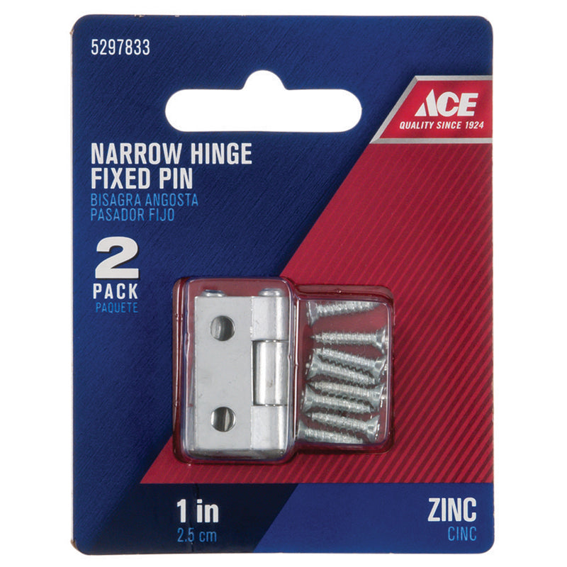 Ace 2.75 in. W X 1 in. L Zinc Plated Silver Zinc Narrow Hinge 2 pk