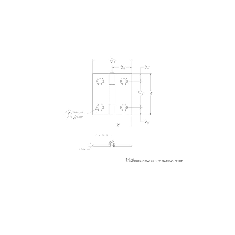 Ace 1-7/16 in. W X 1-1/2 in. L Zinc Plated Zinc Narrow Hinge 2 pk