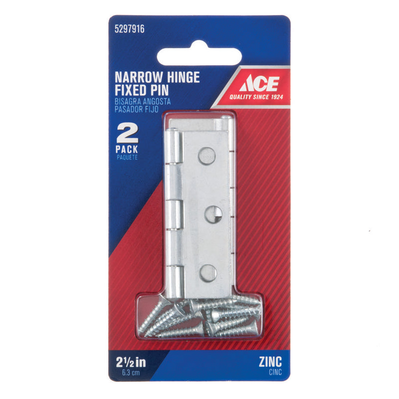Ace 2-1/2 in. L Zinc-Plated Narrow Hinge 2 pk