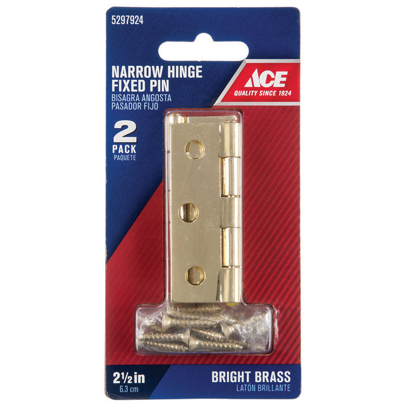Ace 2-1/2 in. L Bright Brass Narrow Hinge 2 pk
