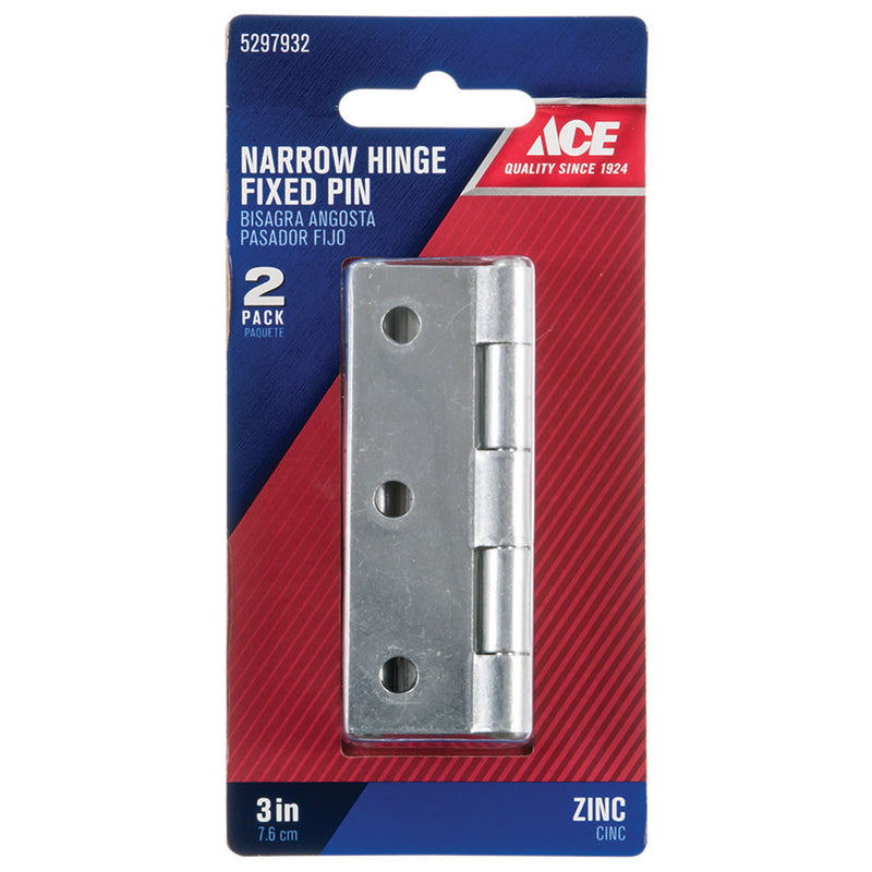 Ace 3 in. L Zinc-Plated Narrow Hinge 2 pk