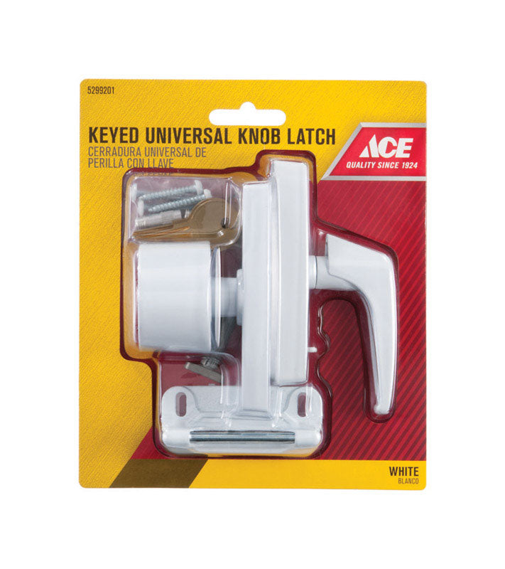 Ace White Metal Keyed Universal Knob Latch 1 pk