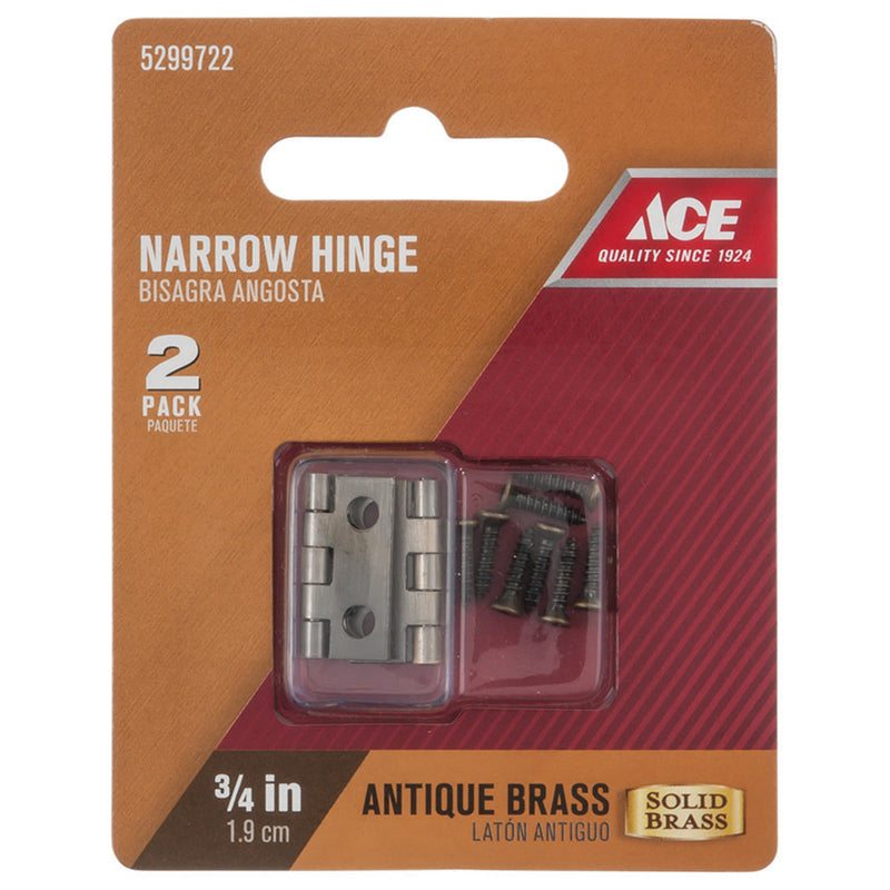 Ace 5/8 in. W X 3/4 in. L Antique Brass Brass Narrow Hinge 2 pk