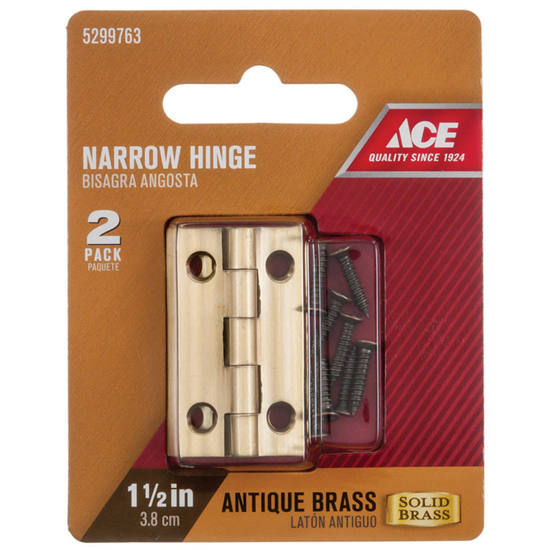 Ace 2.75 in. W X 1-1/2 in. L Antique Brass Brass Narrow Hinge 2 pk