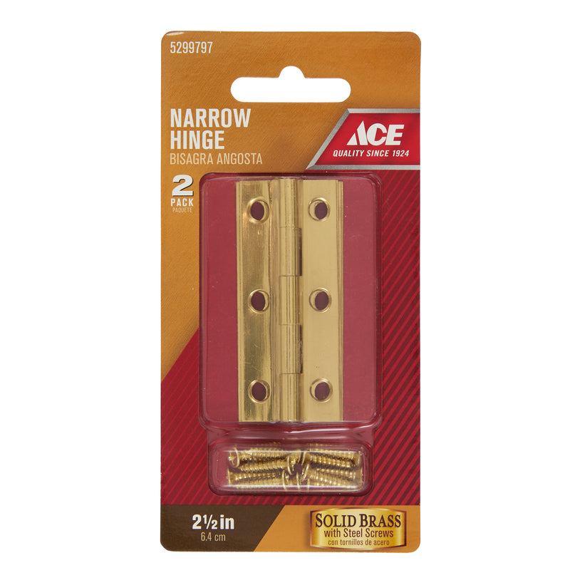 Ace 1-1/2 in. W X 2-1/2 in. L Polished Brass Brass Narrow Hinge 2 pk