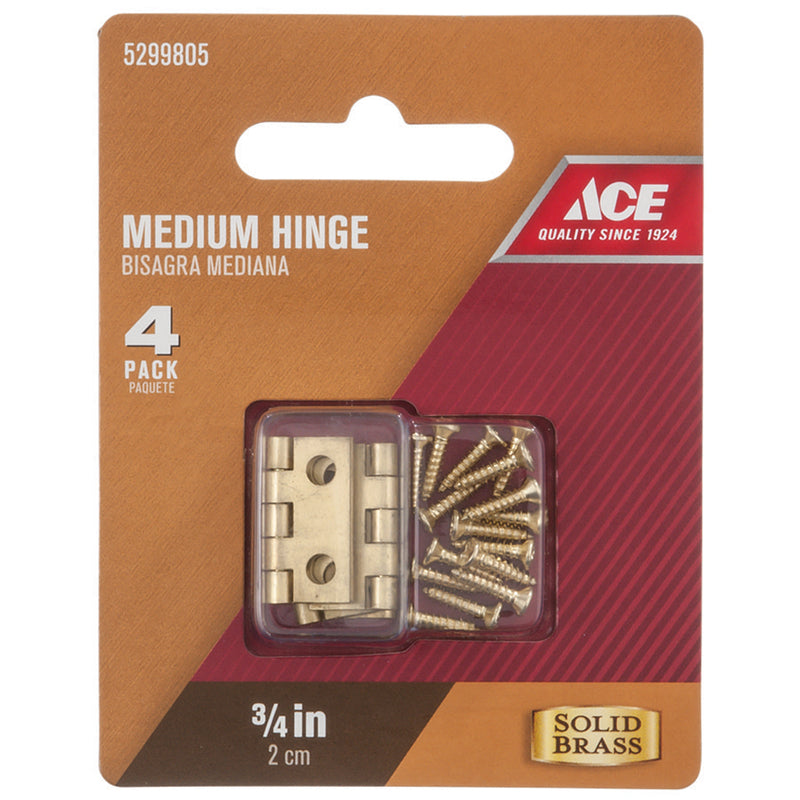 Ace 11/16 in. W X 3/4 in. L Polished Brass Brass Medium Hinge 4 pk