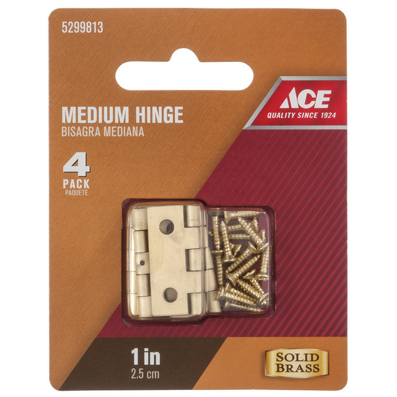 Ace 13/16 in. W X 1 in. L Polished Brass Brass Medium Hinge 4 pk