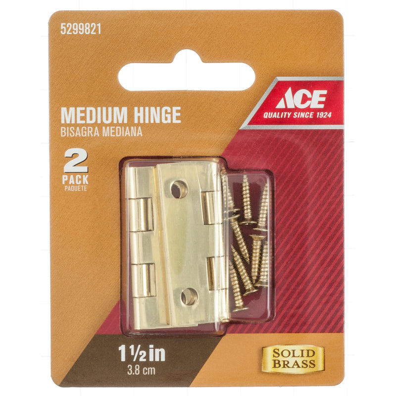 Ace 1-1/2 in. W X 1 in. L Polished Brass Brass Medium Hinge 2 pk