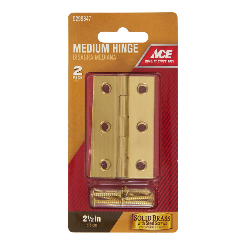 Ace 2-1/2 in. W X 1-9/16 in. L Polished Brass Brass Medium Hinge 2 pk