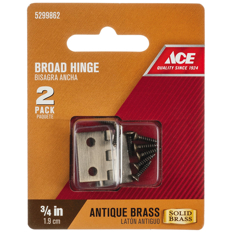 Ace 1 in. W X 3/4 in. L Antique Brass Brass Broad Hinge 2 pk