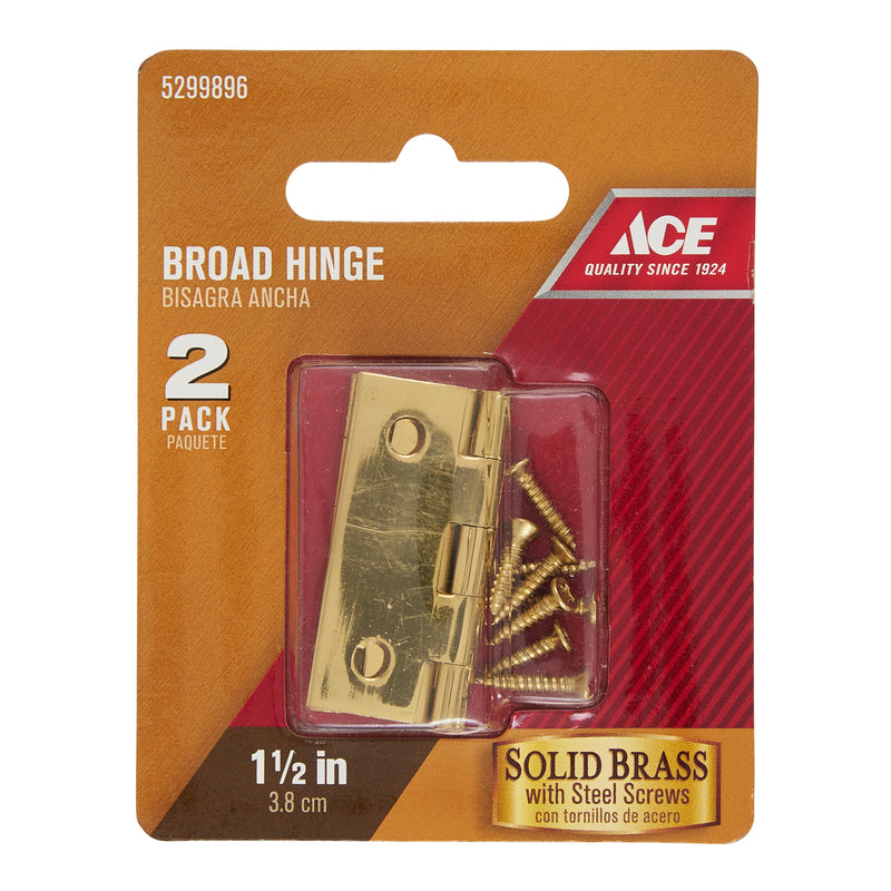 Ace 1-1/2 in. W X 1-1/4 in. L Polished Brass Brass Broad Hinge 2 pk