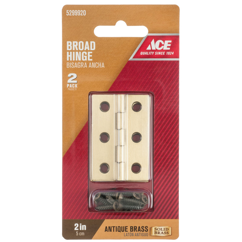 Ace 2 in. W X 1-3/8 in. L Antique Brass Brass Broad Hinge 2 pk