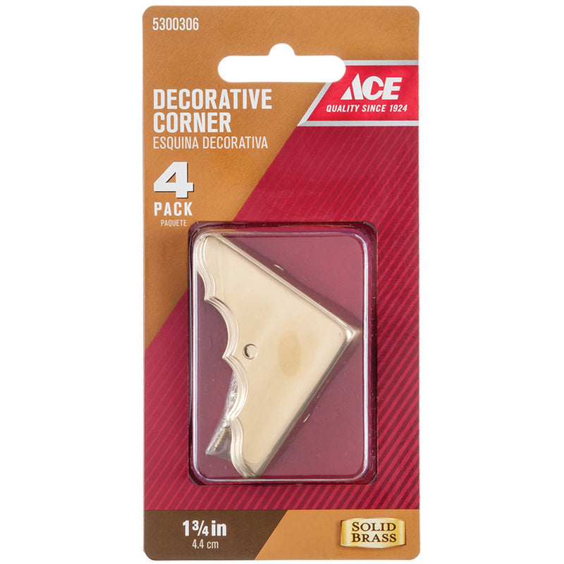 Ace Polished Brass Decorative Corner 0.6 in. 1.75 in. 4 pk