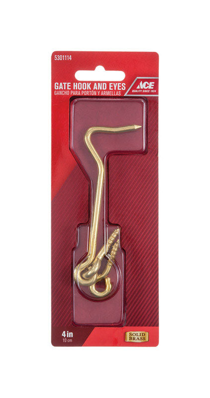 Ace 4 in. L Brass Gate Hook and Eye 1 pk