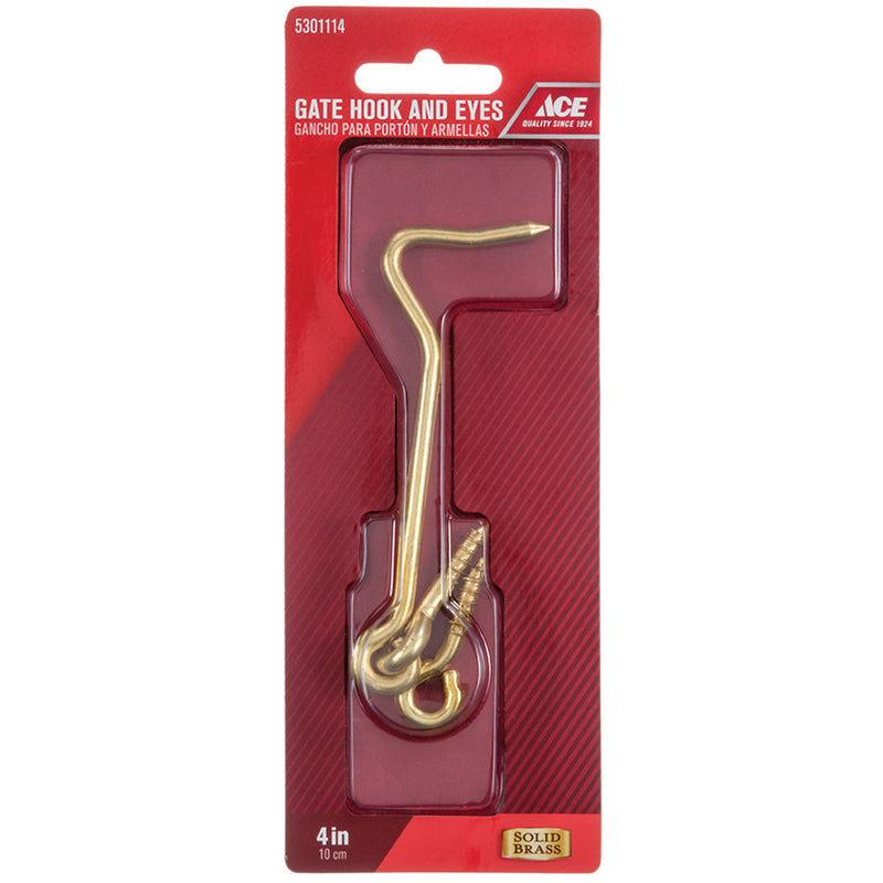 Ace 4 in. L Brass Gate Hook and Eye 1 pk