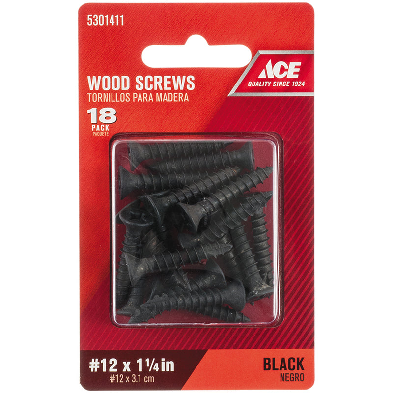 Ace No. 12 X 1-1/4 in. L Phillips Black Wood Screws 18 pk