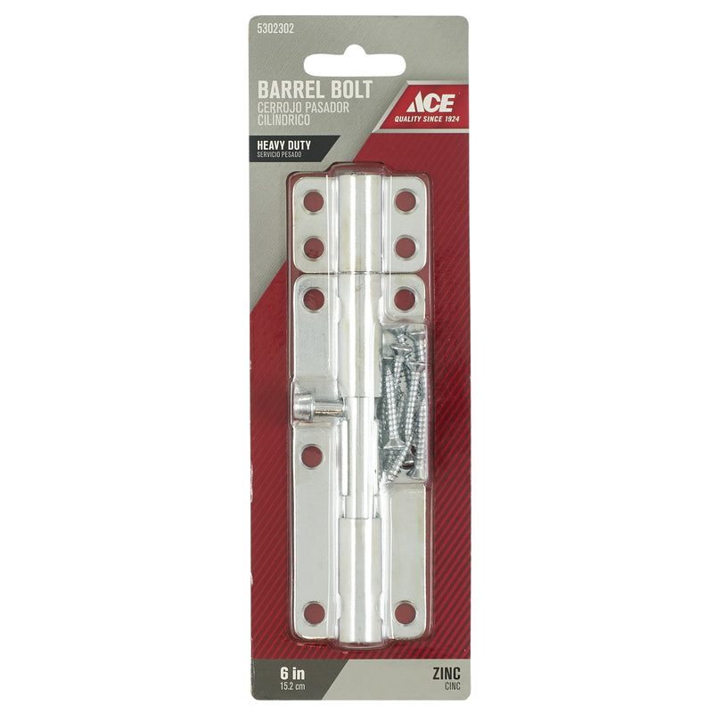 Ace 6 in. L Zinc-Plated Steel Barrel Bolt 1 pk