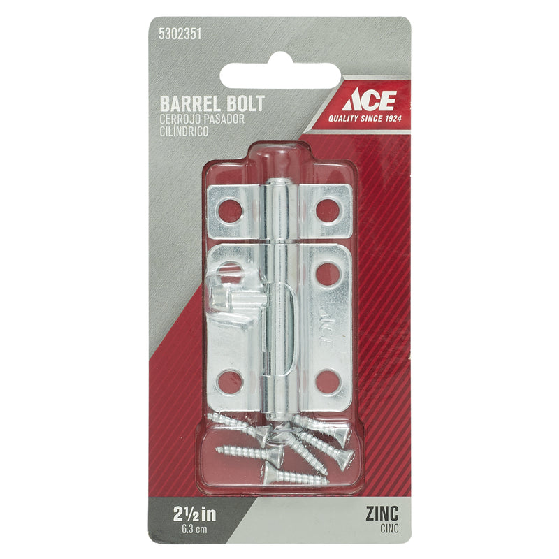 Ace 2.5 in. L Zinc-Plated Steel Barrel Bolt 1 pk