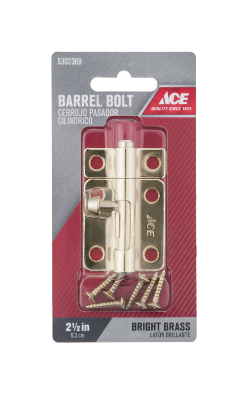 Ace 2.5 in. L Brass-Plated Steel Barrel Bolt 1 pk