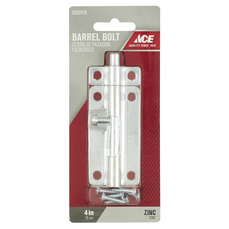 Ace 4 in. L Zinc-Plated Steel Barrel Bolt 1 pk