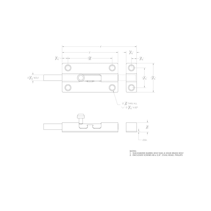 Ace 4 in. L Galvanized Steel Barrel Bolt 1 pk