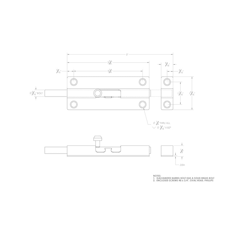 Ace 5 in. L Galvanized Steel Barrel Bolt 1 pk