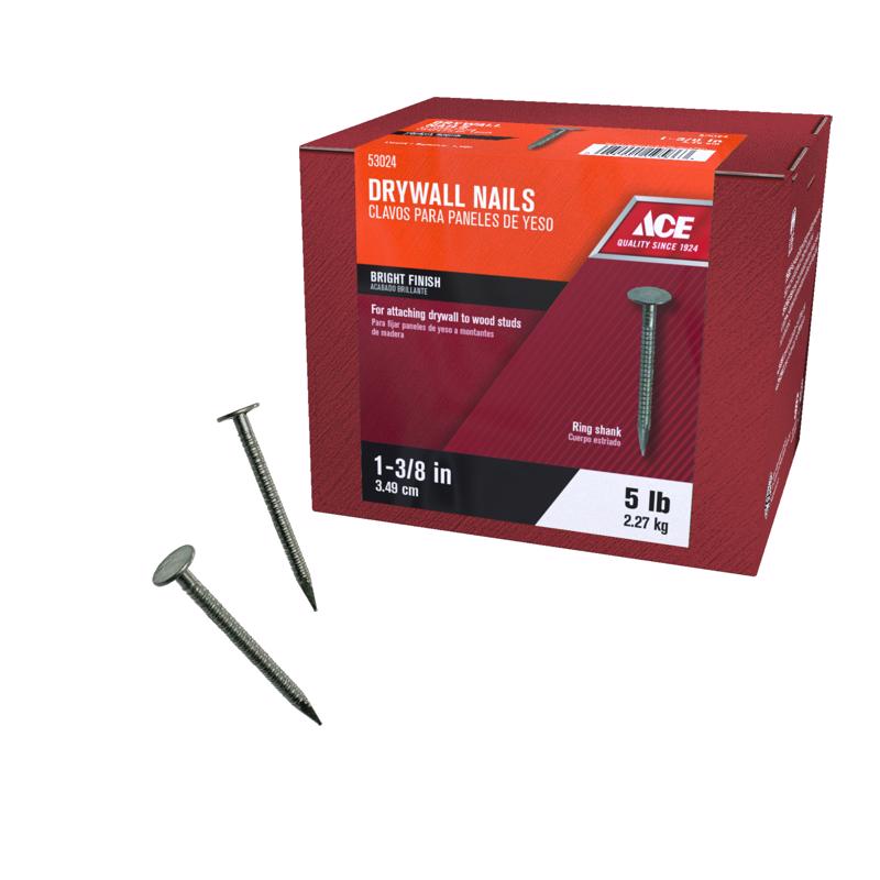 Ace 1-3/8 in. Drywall Bright Steel Nail Flat Head 5 lb