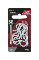 Ace Small White Steel 0.875 in. L Cup Hook 8 pk