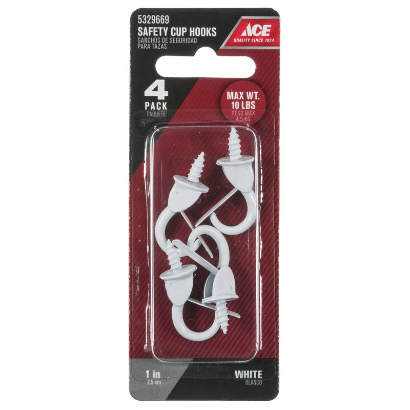 Ace Medium White Steel 1.375 in. L Cup Hook 10 lb 4 pk