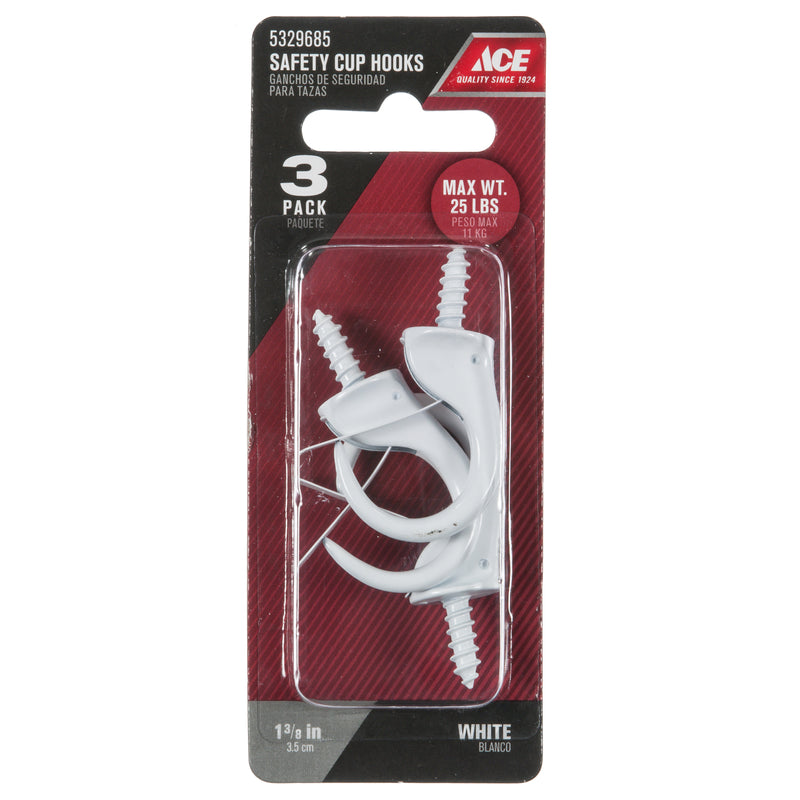 Ace Small White Steel 1.9375 in. L Cup Hook 25 lb 3 pk