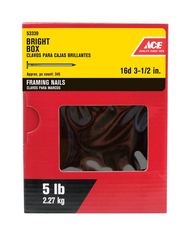 Ace 16D 3-1/2 in. Box Bright Steel Nail Flat Head 5 lb